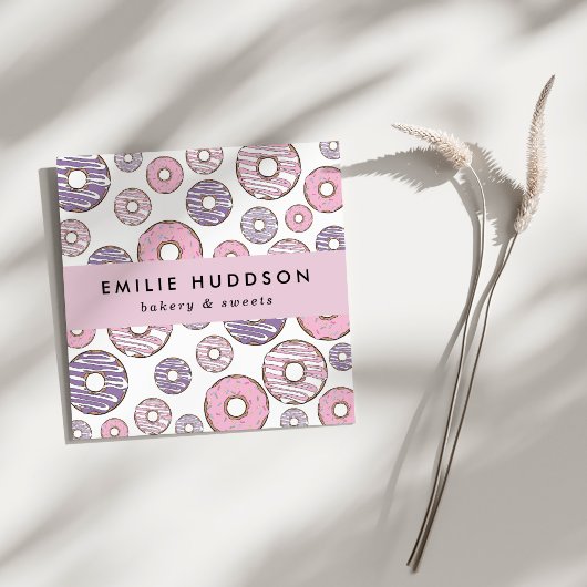 ピンクドーナツ、パープルドーナツ、ケーキ屋、ペストリーショップ スクエア名刺