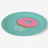 ピンクドーナツ – フロストリングや輪ドーナツとテキスト ペーパープレート (アングル)