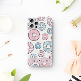 ピンクドーナツ、ブルードーナツ、スプリンクル、お名前 iPhone 16ケース