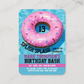 ピンクドーナツ、プールパーティー誕生日配布資料チケット 名刺 (正面)