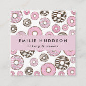 ピンクドーナツ、ホワイトドーナツ、ケーキショップ、ペストリーショップ スクエア名刺 (正面)