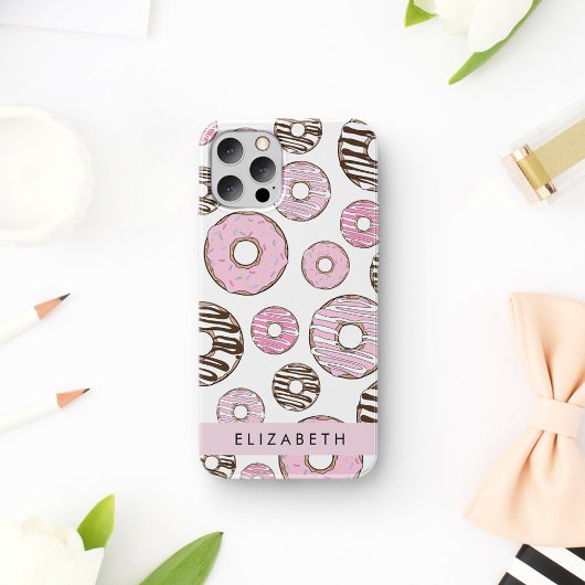ピンクドーナツ、ホワイトドーナツ、スプリンクル、お名前 iPhone 16ケース