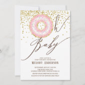 ピンクドーナツOhベビーガールズベビーシャワー 招待状 (正面)