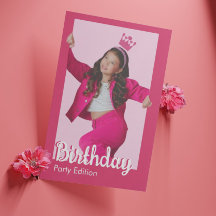 ピンクドールガールズバースデーパーティー招待状