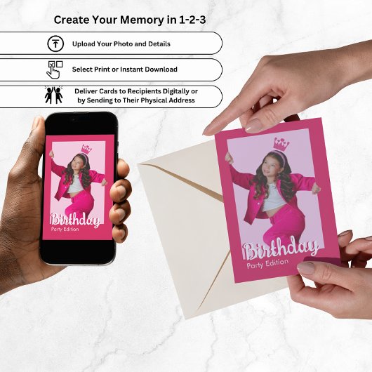 ピンクドールガールズバースデーパーティー招待状 招待状