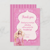 ピンクドールガールバースデーパーティー サンキューカード (正面/裏面)
