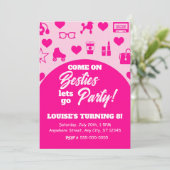 ピンクドールガールファッションデジタルダウンロード誕生日 招待状 (スタンド正面)