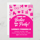 ピンクドールガールファッションデジタルダウンロード誕生日 招待状 (正面/裏面)