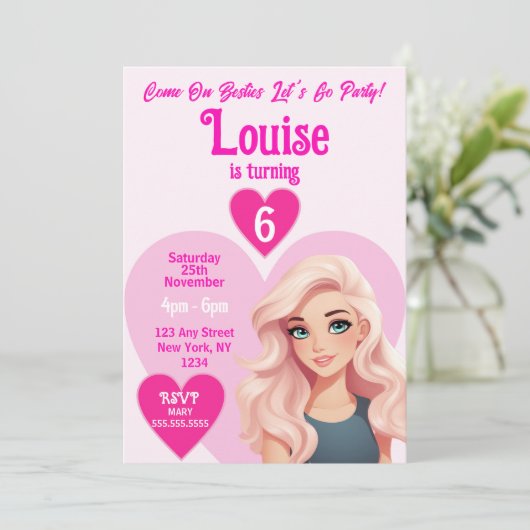 ピンクドールガールベスティーズ誕生日パーティー 招待状 (スタンド正面)