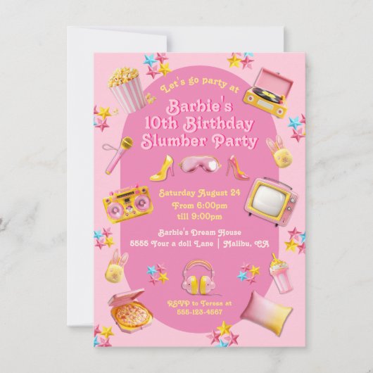 ピンクドールトイズスランバースリープバーバースデーパーティー 招待状 (正面)