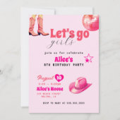 ピンクドールバースデーパーティー女の子マリブ誕生日 招待状 (正面)