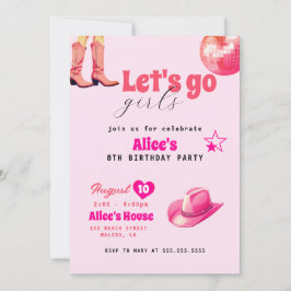 ピンクドールバースデーパーティー女の子マリブ誕生日 招待状