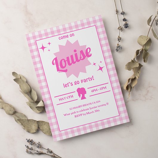 ピンクドールパーティーガール誕生日招待状 招待状