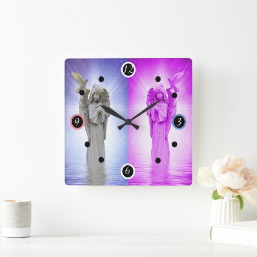 ピンクナイトアンドデイエンジェル スクエア壁時計 (ホーム)