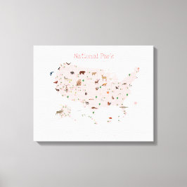 ピンクナショナルパークマップウッドランド子供部屋 キャンバスプリント