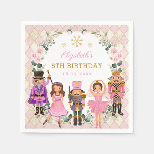 ピンクナッかわいらしクラッカー誕生日クリスマスホリデー スタンダードカクテルナプキン (正面)