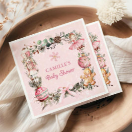 ピンクナツクラッカーガールベビーシャワー紙 スタンダードカクテルナプキン