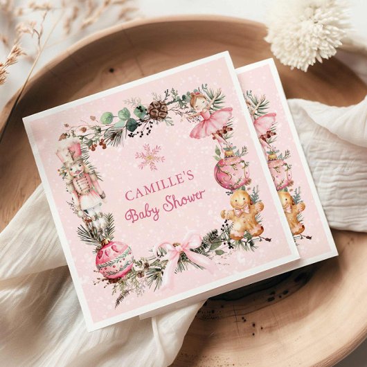 ピンクナツクラッカーガールベビーシャワー紙 スタンダードカクテルナプキン