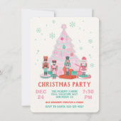 ピンクナツクラッカークリスマスツリーオーナメントパーティー 招待状 (正面)