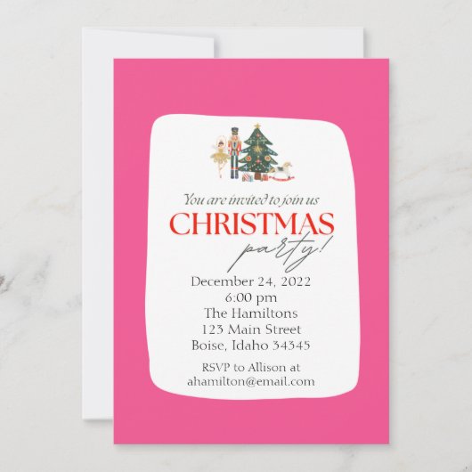 ピンクナツクラッカークリスマスパーティの招待状 招待状 (正面)