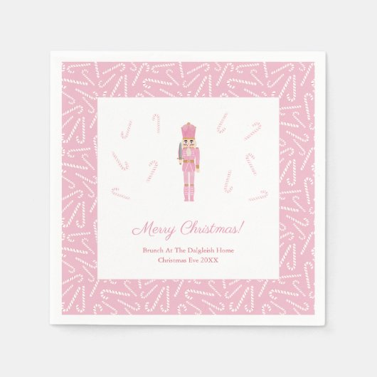 ピンクナツクラッカークリスマスホリデーズブランチパーティー スタンダードカクテルナプキン (正面)