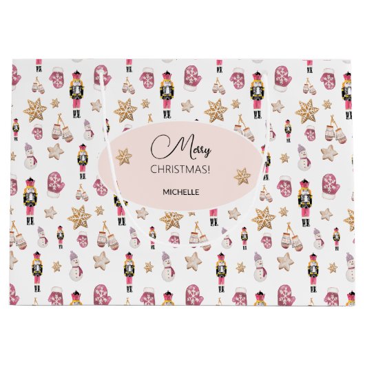 ピンクナツクラッカーシュガーランドウォーターパーソナライズされたカラー ラージペーパーバッグ (正面)