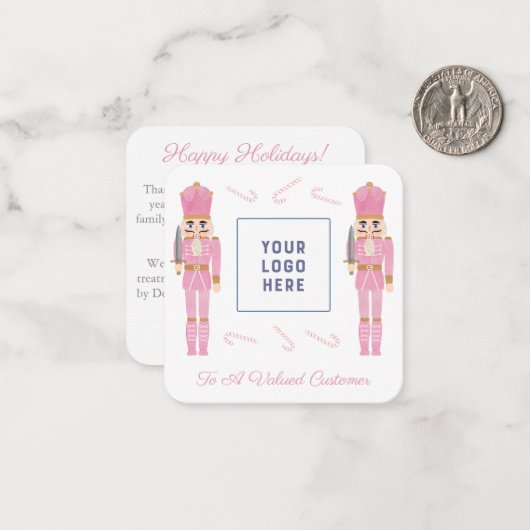 ピンクナツクラッカースモールビジネスロゴクリスマス ノートカード (正面/裏面インサイチュ)