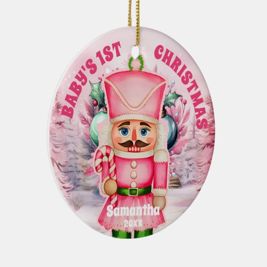 ピンクナツクラッカーベビー1stクリスマスフォトオーナメント セラミックオーナメント (右)