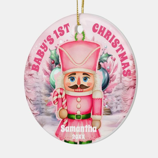 ピンクナツクラッカーベビー1stクリスマスフォトオーナメント セラミックオーナメント (左)