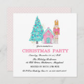 ピンクナツクラッカーペパーミントクリスマスパーティー 招待状 (正面/裏面)