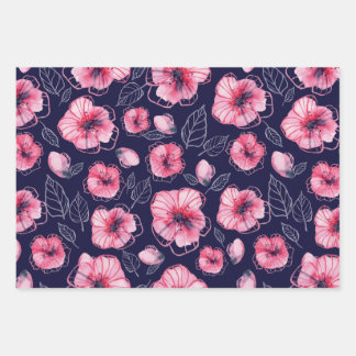 ピンクナビ青ラッピング紙フラットシートセット3 ラッピングペーパーシート