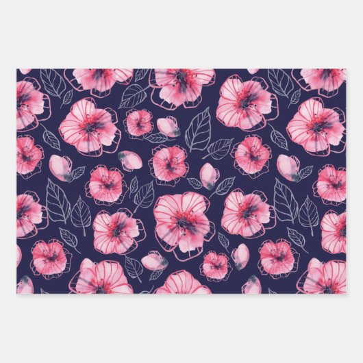 ピンクナビ青ラッピング紙フラットシートセット3 ラッピングペーパーシート (正面)