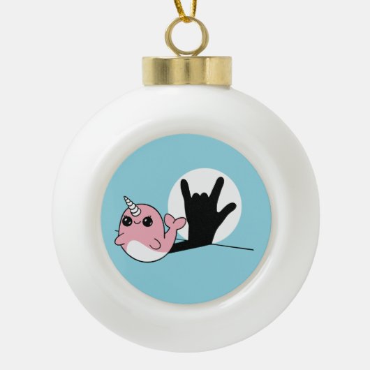 ピンクナルファルASL愛する – ろう文化デザイン セラミックボールオーナメント (正面)