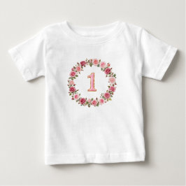 ピンクナンバー1ゴールドボーダーエレガントデザイン ベビーTシャツ