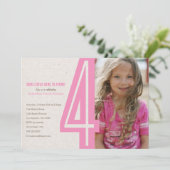 ピンクナンバー4誕生日パーティーの招待 招待状 (スタンド正面)
