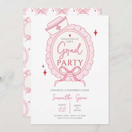 ピンクナース卒業パーティー 招待状 (正面/裏面)