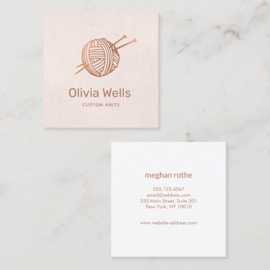 ピンクニット編み物クロチェットボール スクエア名刺 (正面/裏面)