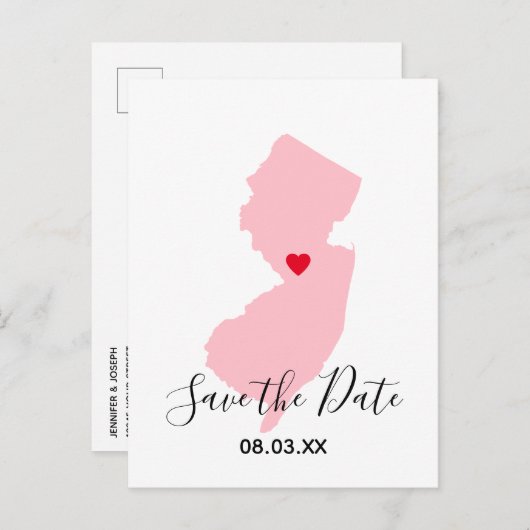 ピンクニュージャージー赤いハート日付の保存 案内ポストカード (正面/裏面)