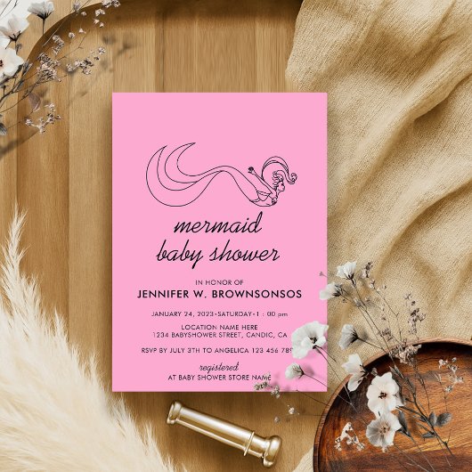 ピンクニュートラルサマー秋マーメイドベビーシャワー 招待状
