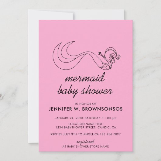 ピンクニュートラルサマー秋マーメイドベビーシャワー 招待状 (正面)