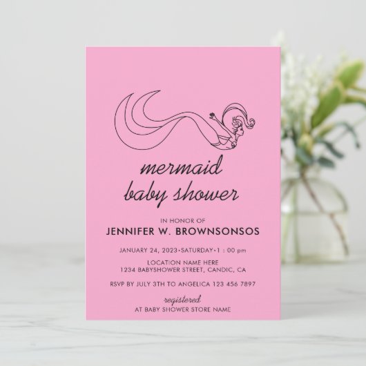 ピンクニュートラルサマー秋マーメイドベビーシャワー 招待状 (スタンド正面)