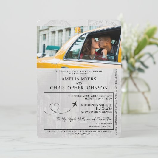 ピンクニューヨークシティパスポ結婚ート 招待状 (スタンド正面)