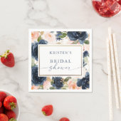 ピンクネイビーウォーター色のフローラブライダルシャワー スタンダードカクテルナプキン (インサイチュ)