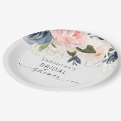 ピンクネイビーウォーター色フローラブライダルシャワー ペーパープレート (アングル)