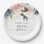 ピンクネイビーウォーター色フローラブライダルシャワー ペーパープレート (正面)