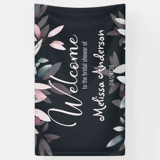 ピンクネイビーエレガントソフトウォーター色フローラブライダル 横断幕 (縦)