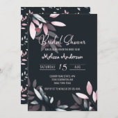 ピンクネイビーエレガントソフトウォーター色ブライダルシャワー 招待状 (正面/裏面)