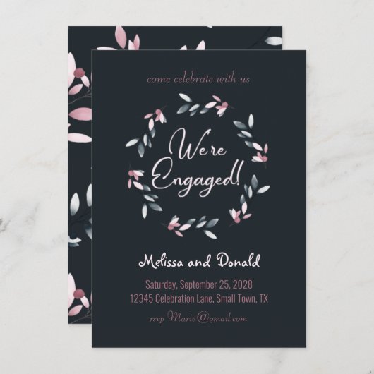 ピンクネイビーエレガントソフトウォーター色婚約 (正面/裏面)