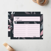 ピンクネイビーエレガントソフトフローラ結婚ズレシピカード ノートカード (正面/裏面インサイチュ)