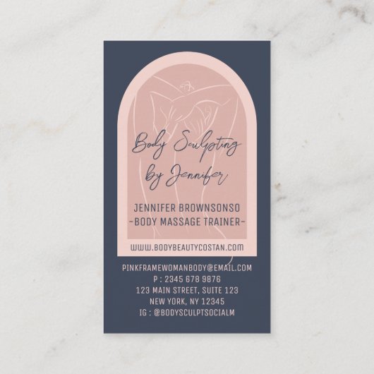 ピンクネイビーエレガント体彫刻コンタリング 名刺 (裏面)